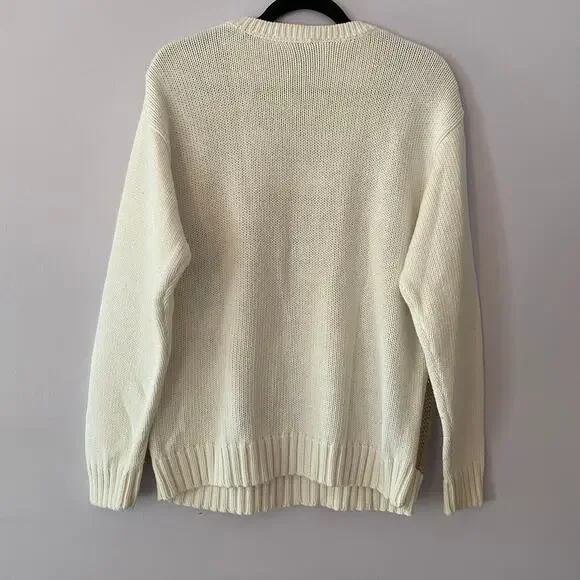 Vintage Russ Sport Grannycore White Brown Knit Chunky Crewneck Sweater Medium - Picture 6 of 8